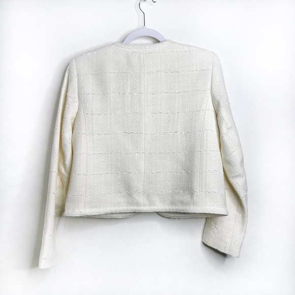 Ann Taylor Tweed Trimmed Patch Pocket Jacket Winter White - Picture 15 of 16